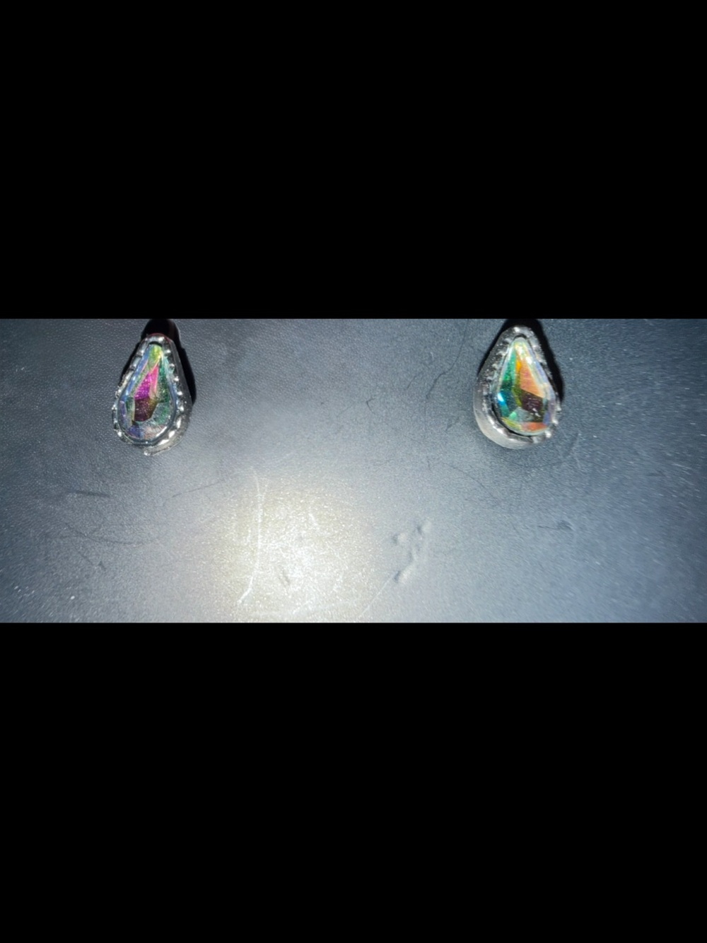 Silver Teardrop Aurora Crystal Stud Earrings - Multicolor